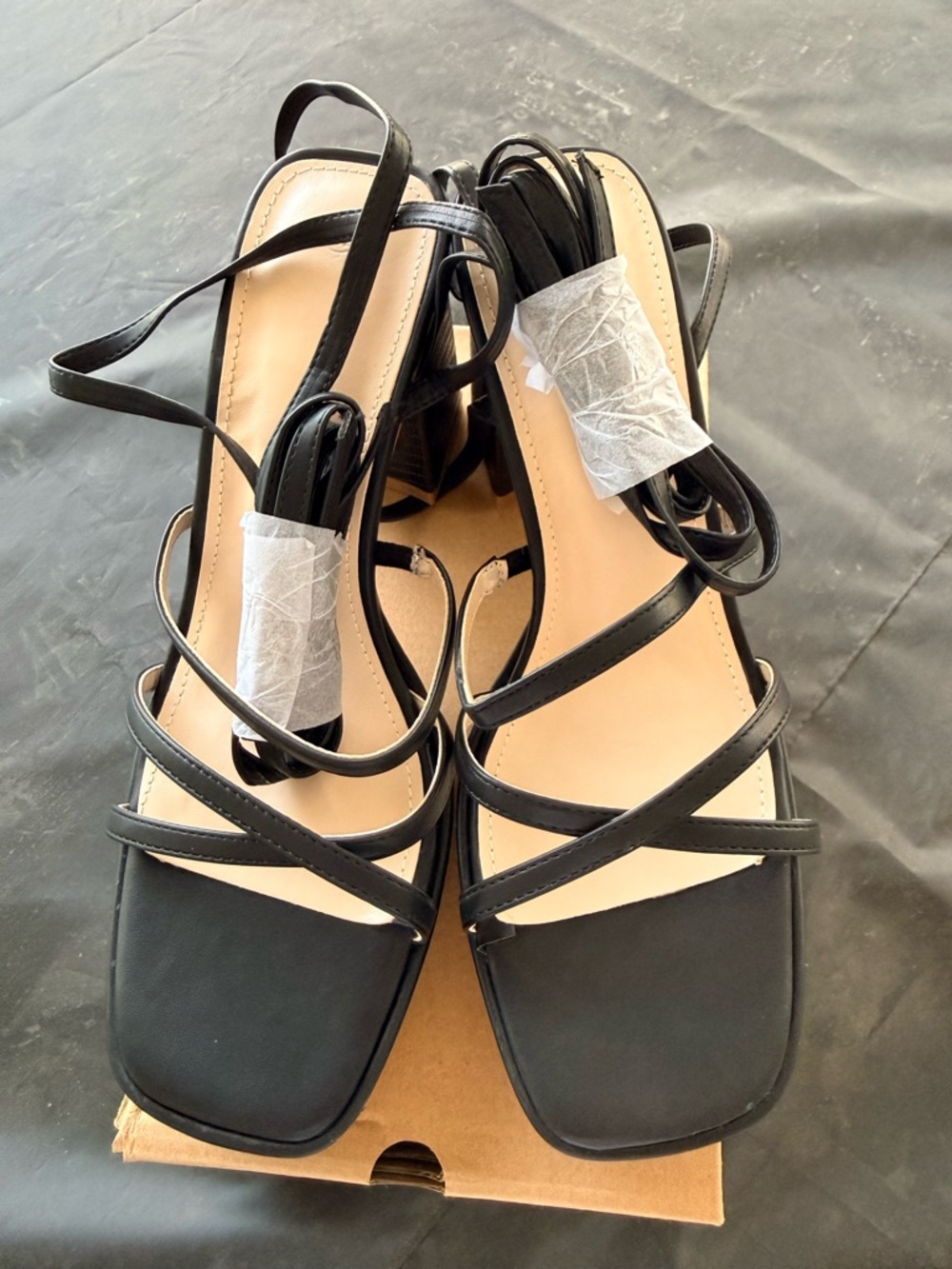 Strappy Square-Toe Black Women's Sandals